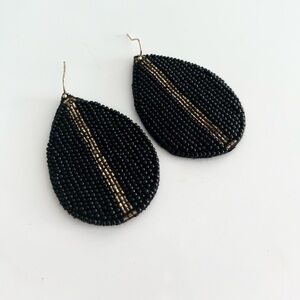 Anthropologie Tear Drop Beaded Earrings in black/gold